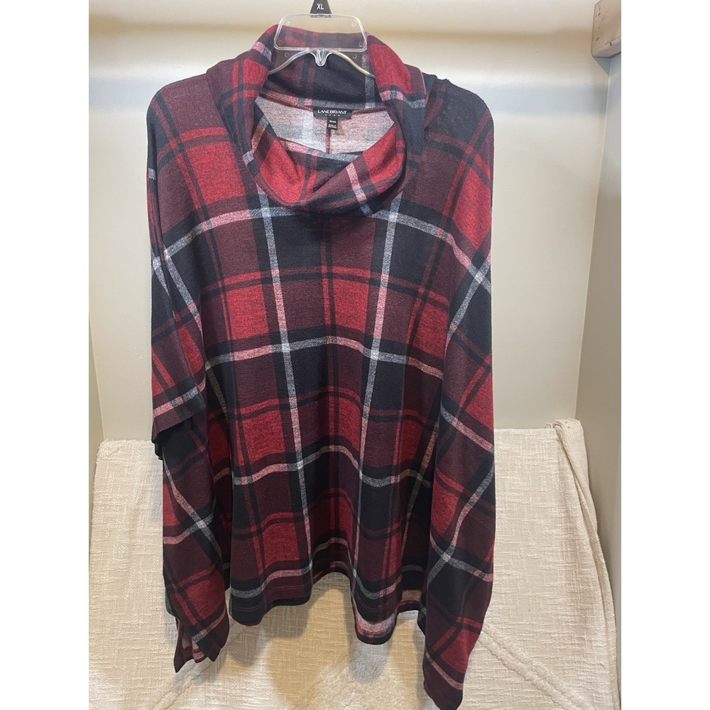 Lane Bryant Tartan Plaid Oversized Cowl Neck Knit Top Womens 2X Wearable Blanket